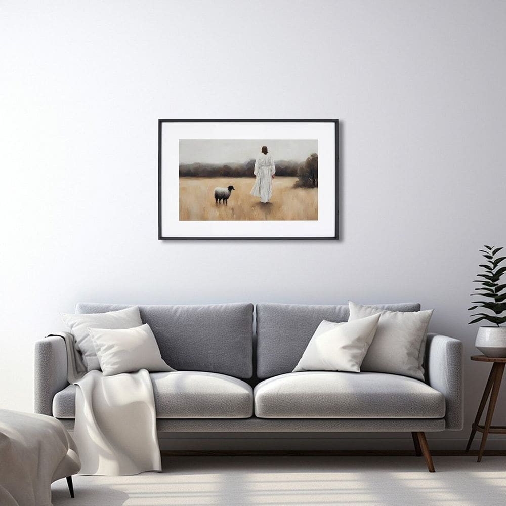 Quadro Decorativo Religioso Cordeiro de Deus com 1 Tela Cm ou Cmde Parede para Sala Quarto Hall 60cm Preto
