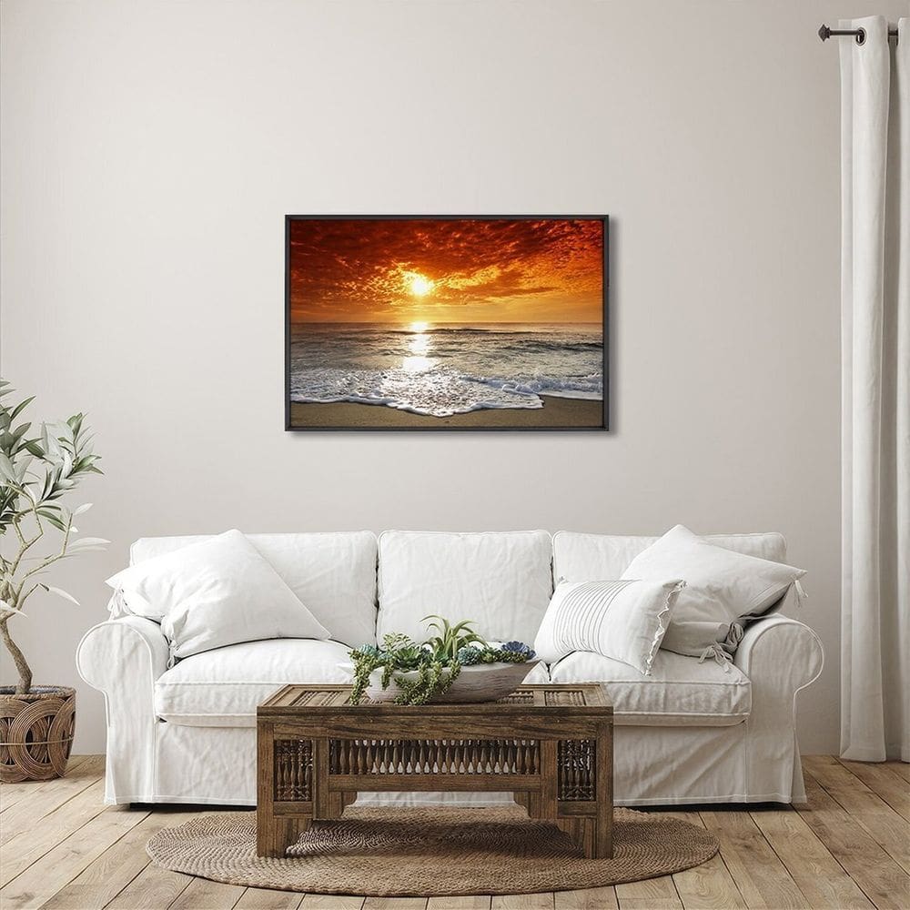 Quadro Decorativo Paisagem Pôr do Sol na Praia com 1 Tela Cm ou Cm de Parede para Escritório Banheir Preto