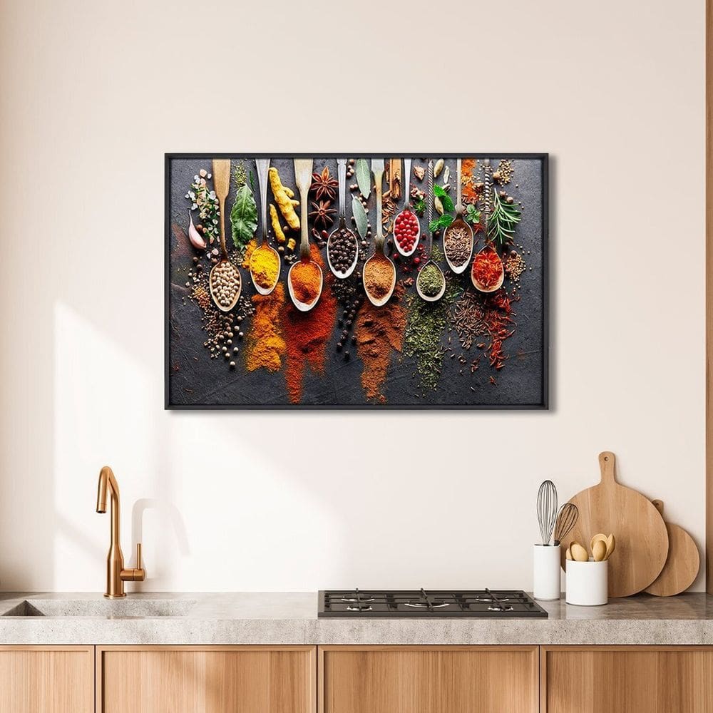 Quadro Decorativo Gastronomia Temperos com 1 Tela Cm ou Cm de Parede para Sala Cozinha Hall 60cm X 9 Preto
