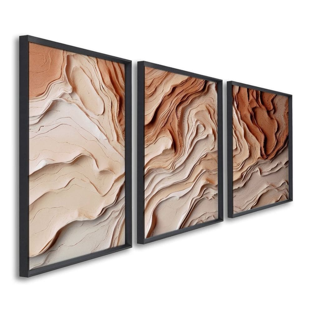 Quadro Decorativo Modelo Barro com 3 Telas para Sala, Casa de Praia, Lavabo 60cm X 90cm Preto