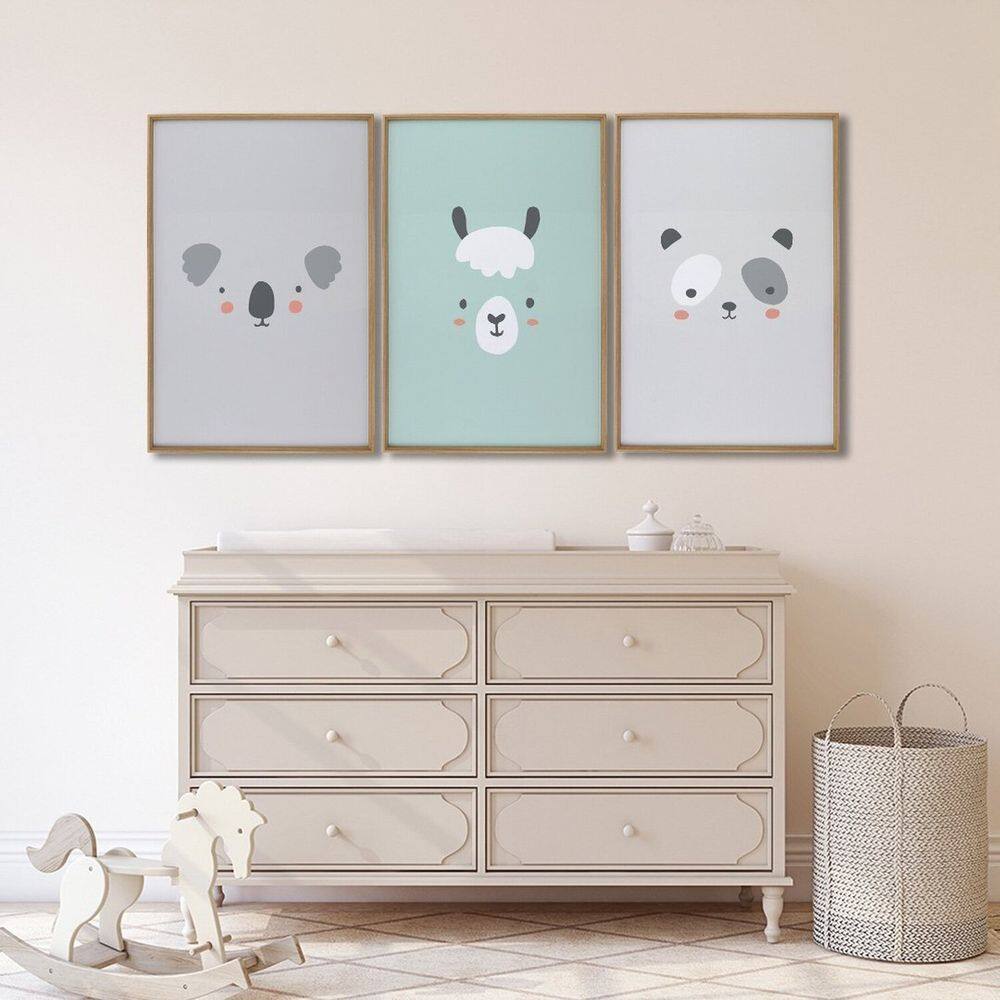 Quadro Infantil Decorativo Rostinhos do Bem Coala Panda Lhama com 3 Telas Cm de Parede para Quarto S Branco