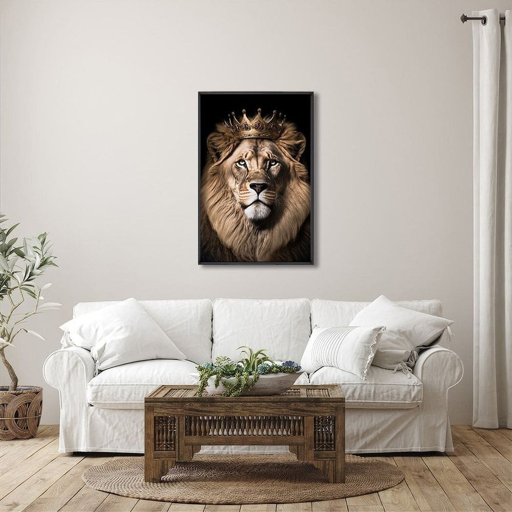 Quadro Decorativo Motivacional Leão Rei com 1 Tela Cm ou Cm de Parede para Sala Quarto Hall 60cm X 9 Preto