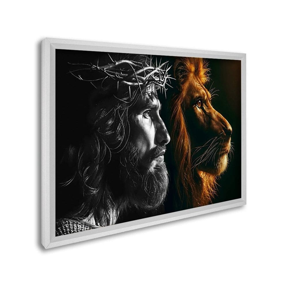 Quadro Decorativo Religioso Jesus e o Leão com 1 Tela cm ou cm de Parede para Sala Quarto Hall 60cm Branco