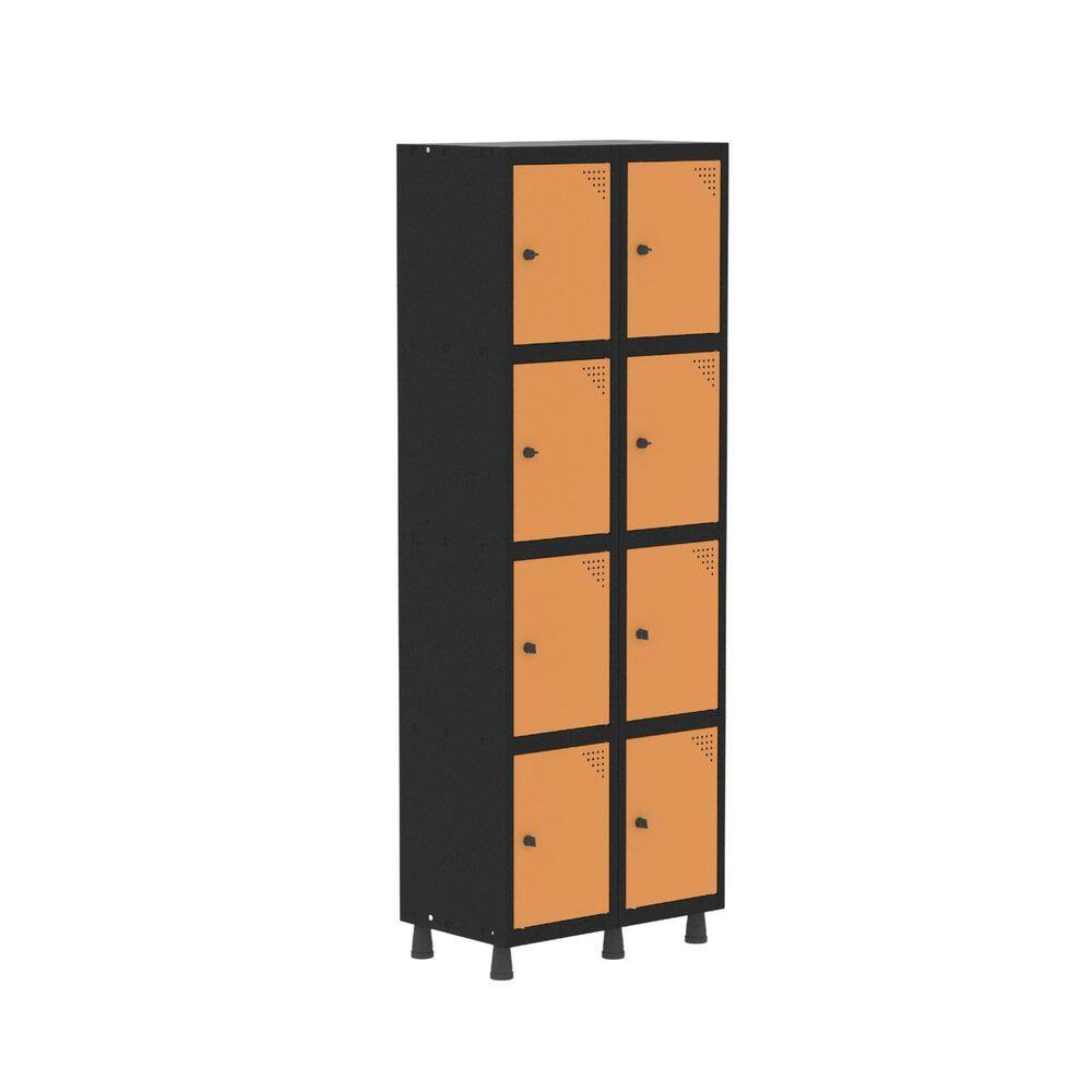 Armário Locker Roupeiro 8 Portas Aço Grp 502/8 Preto/Laranja picasso