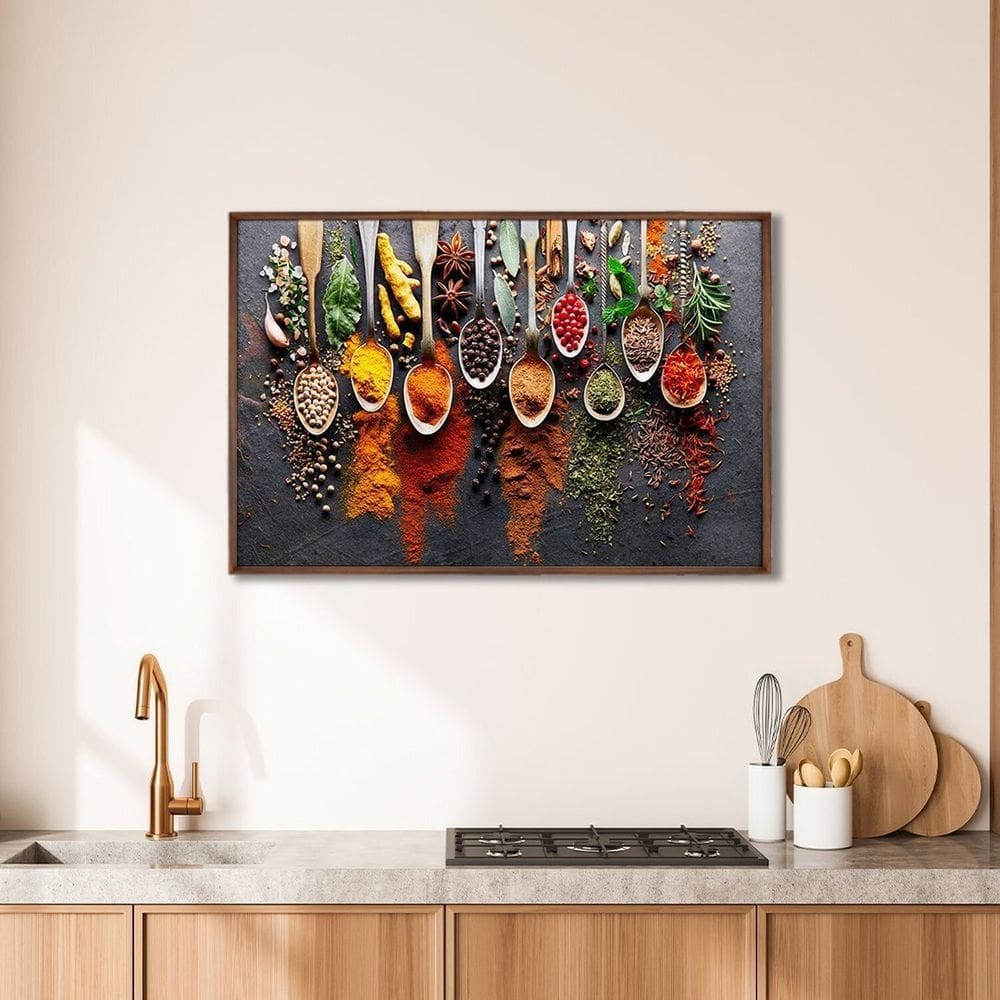 Quadro Decorativo Gastronomia Temperos com 1 Tela Cm ou Cm de Parede para Sala Cozinha Hall 60cm X 9 Marrom