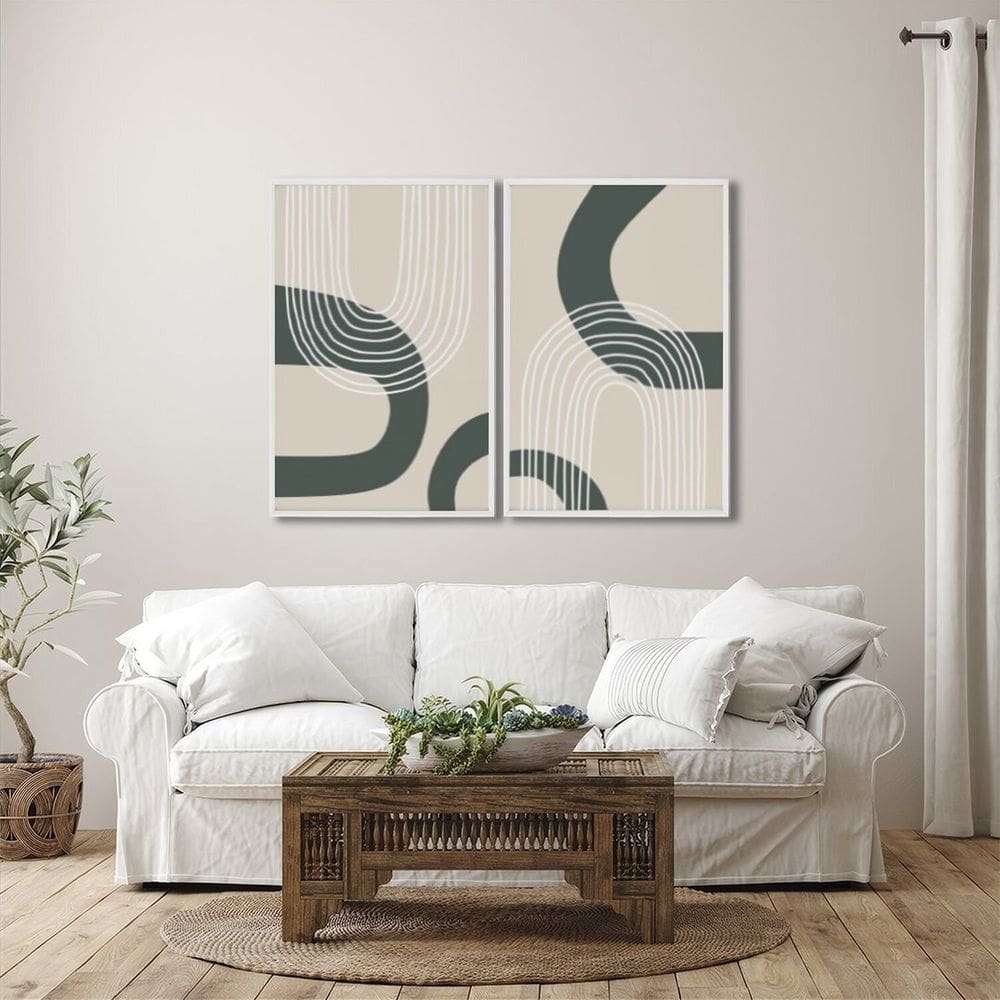 Quadro Decorativo Abstrato Formas Preto e Branco com 2 Telas de Parede para Sala Quarto Escritório 6 Branco