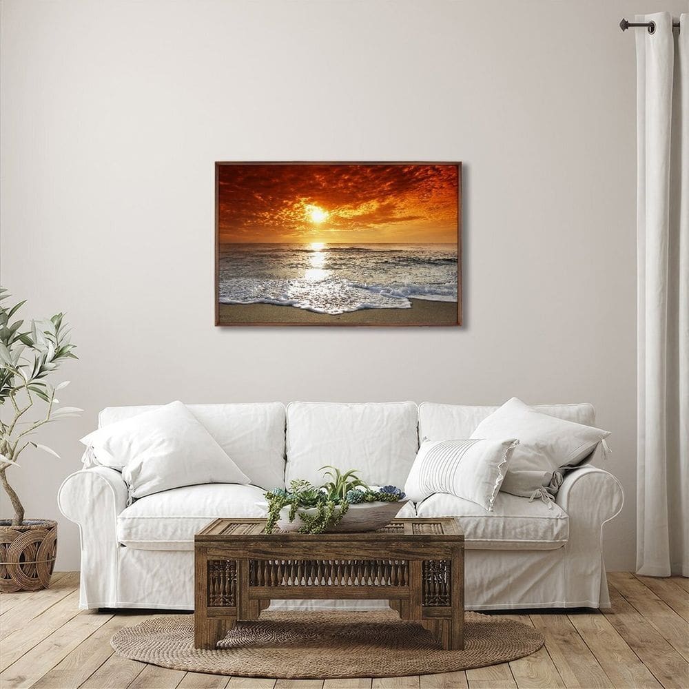 Quadro Decorativo Paisagem Pôr do Sol na Praia com 1 Tela Cm ou Cm de Parede para Escritório Banheir Marrom
