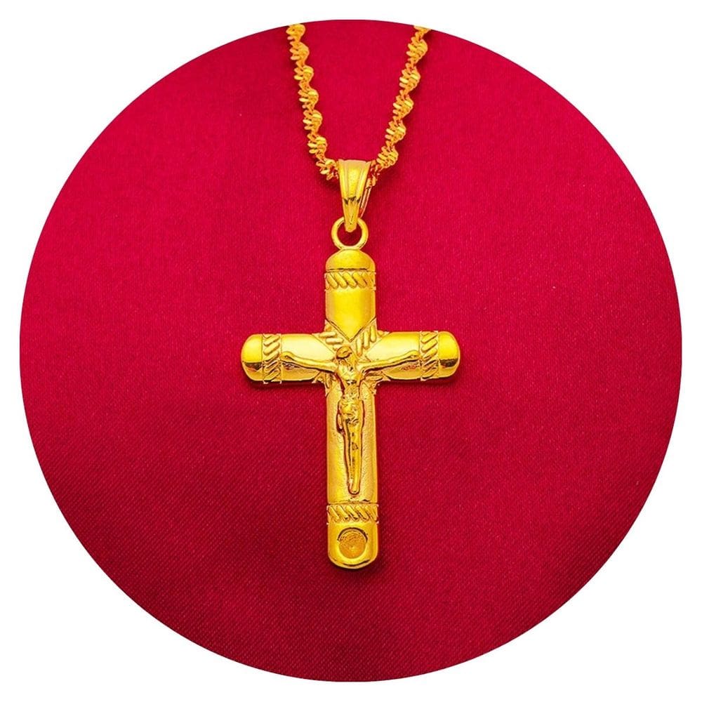 Colar Crucifixo Dourado Banhado a Ouro Religião Fé Deus