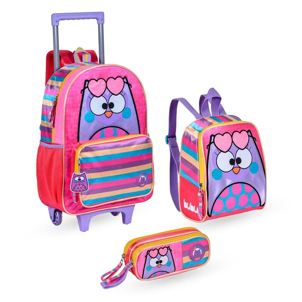 Kit Mochila de Rodinha Escolar Infantil Bubu Lancheira e Estojo Clio Style