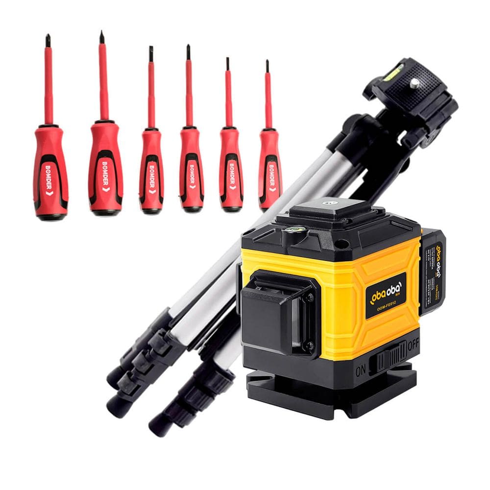 Nível Laser 3D Profissional com 12 Linhas, Laser Verde e Kit Completo de Acessórios