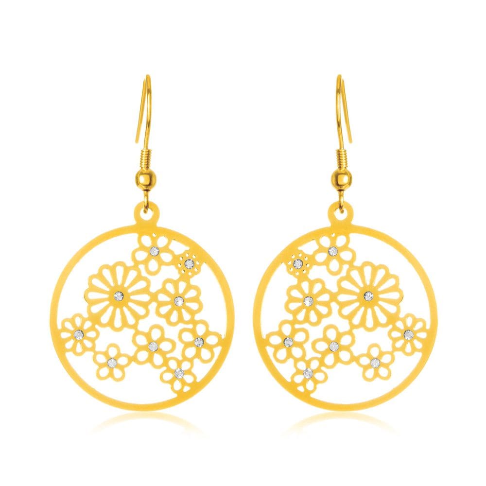Brincos pendentes ELYA banhados a ouro com flores de cristal