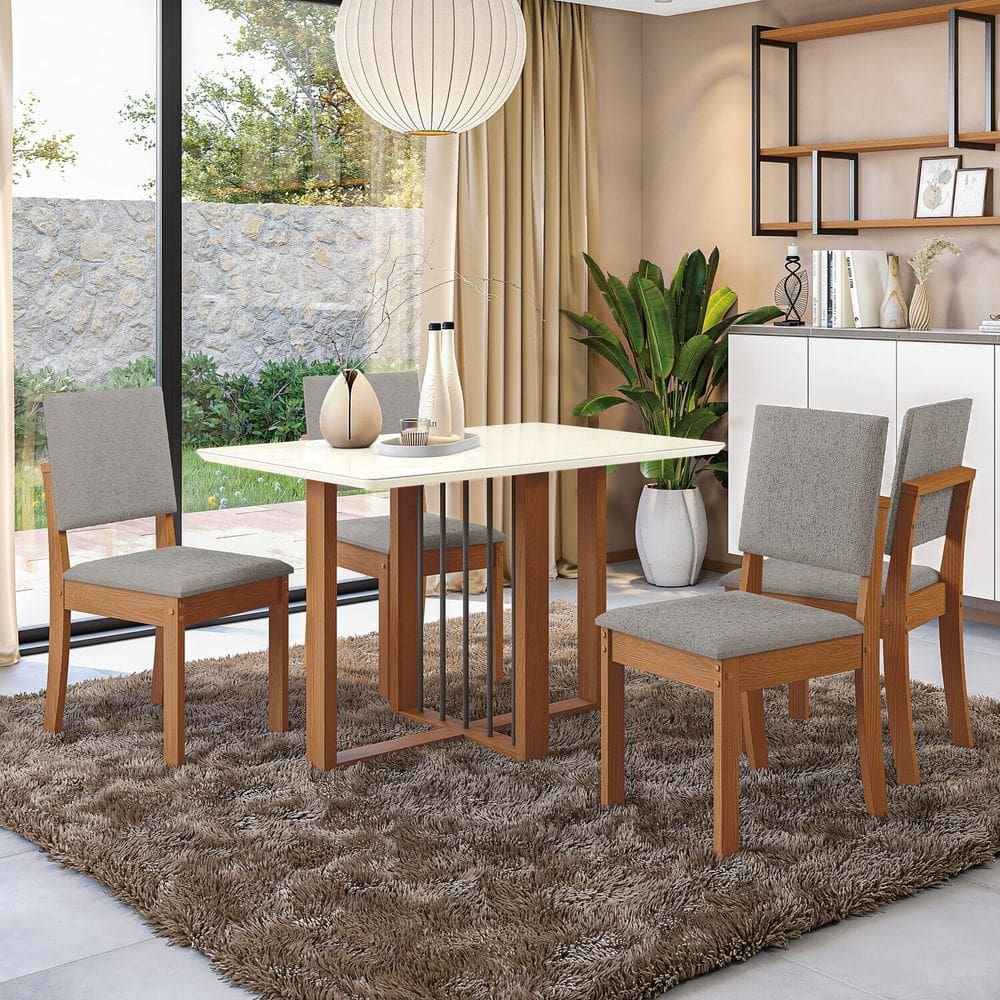 Conjunto Mesa Antonela com 4 Cadeiras Canela/Cinza