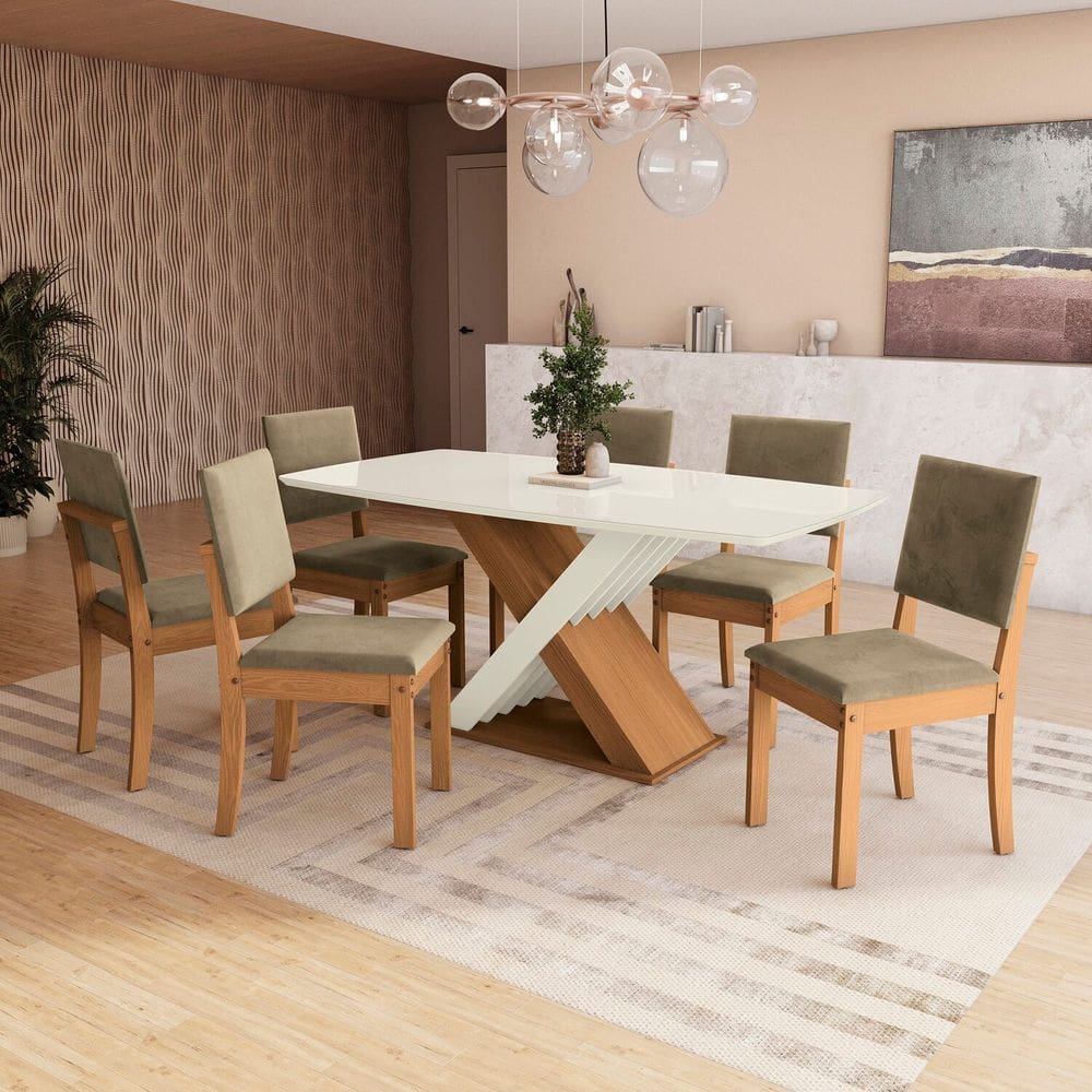 Conjunto Mesa Graviola com 6 Cadeiras Canela/ Bege