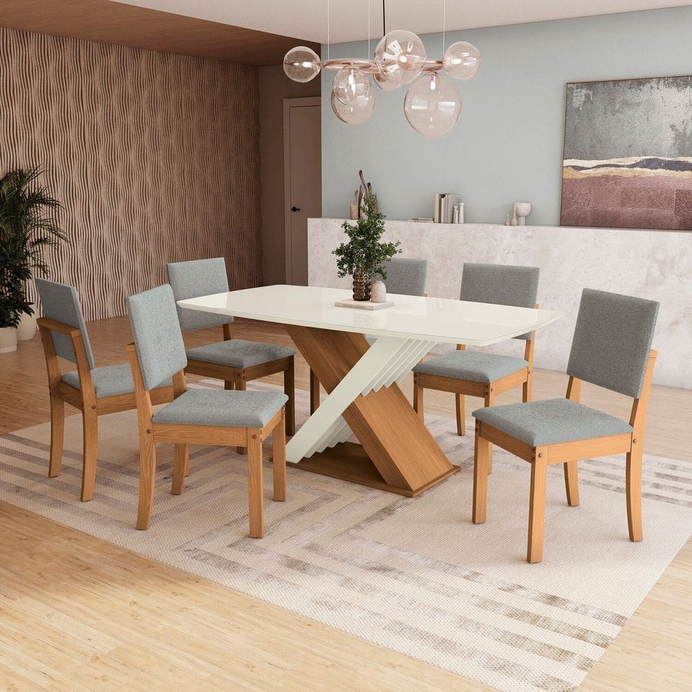 Conjunto Mesa Graviola com 6 Cadeiras Canela/Cinza