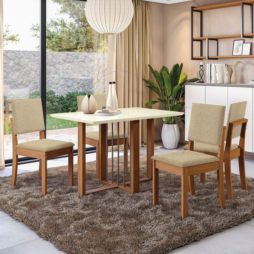 Conjunto Mesa Antonela com 4 Cadeiras Canela/ Bege