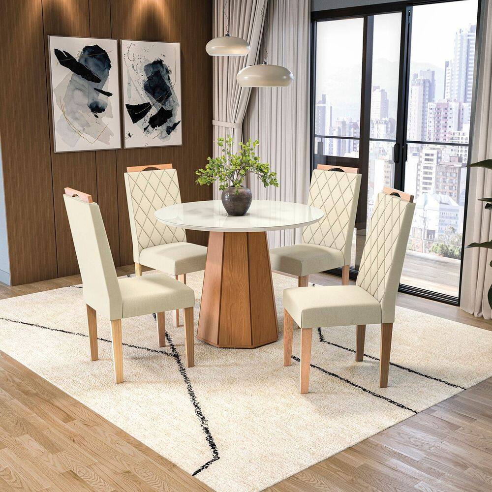 Conjunto Mesa Jade com 4 Cadeiras Euca/ Areia