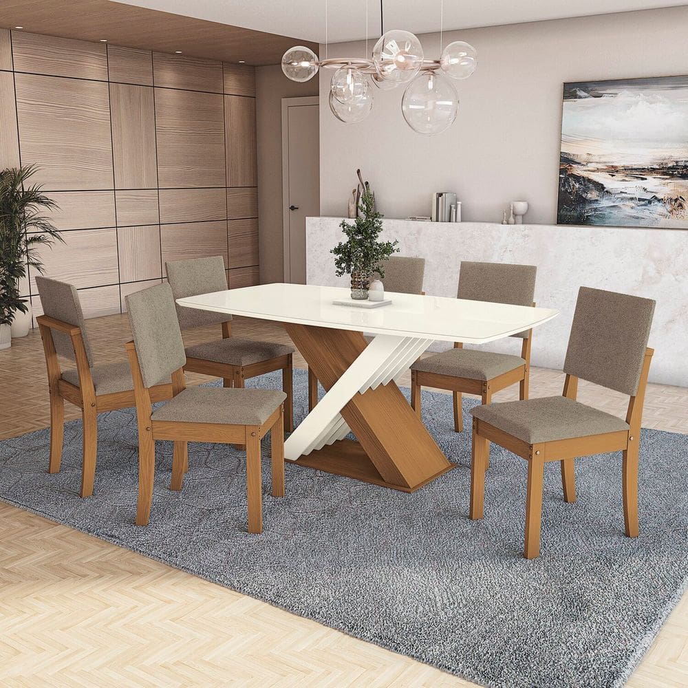 Conjunto Mesa Graviola com 6 Cadeiras Canela/Cinza