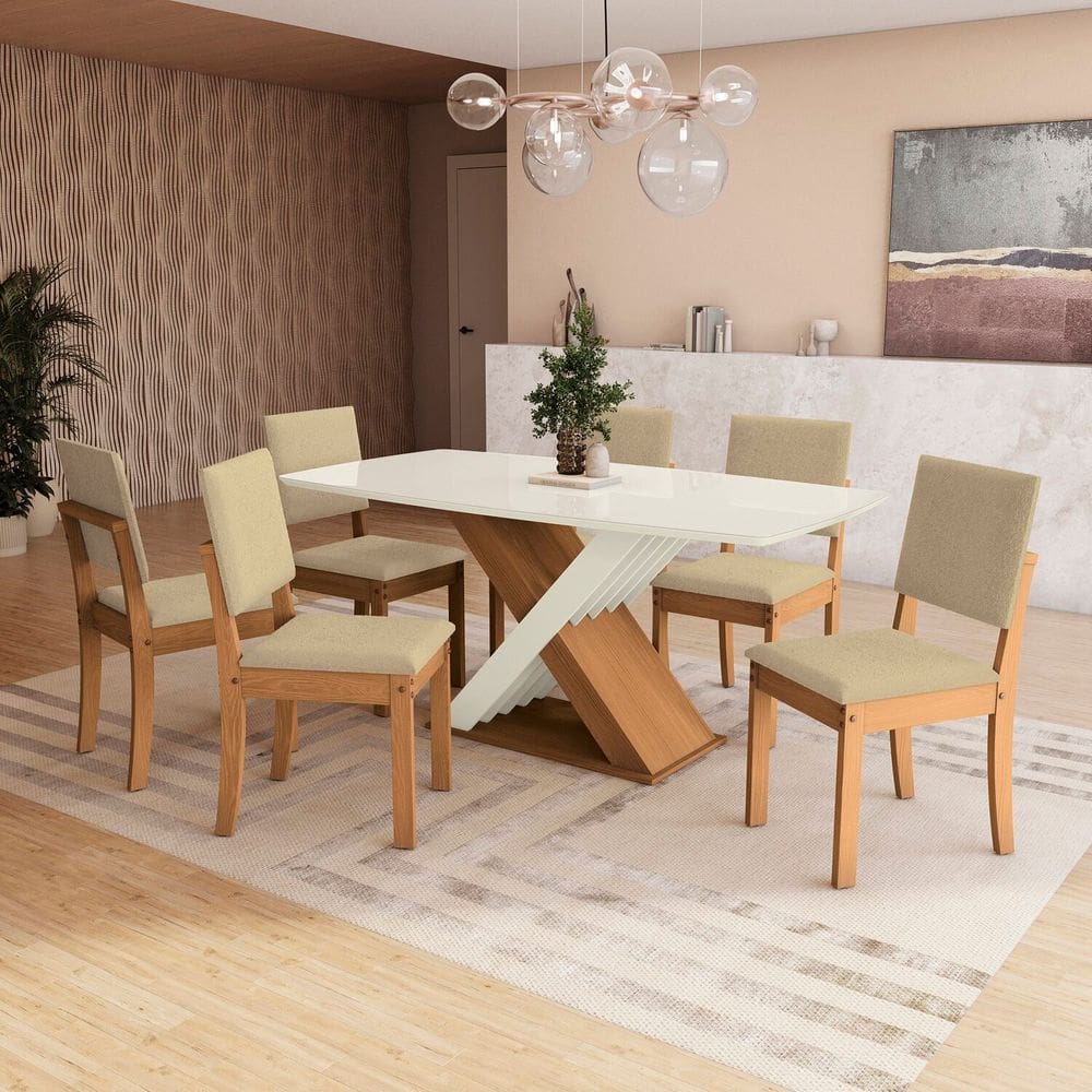 Conjunto Mesa Graviola com 6 Cadeiras Canela/ Bege