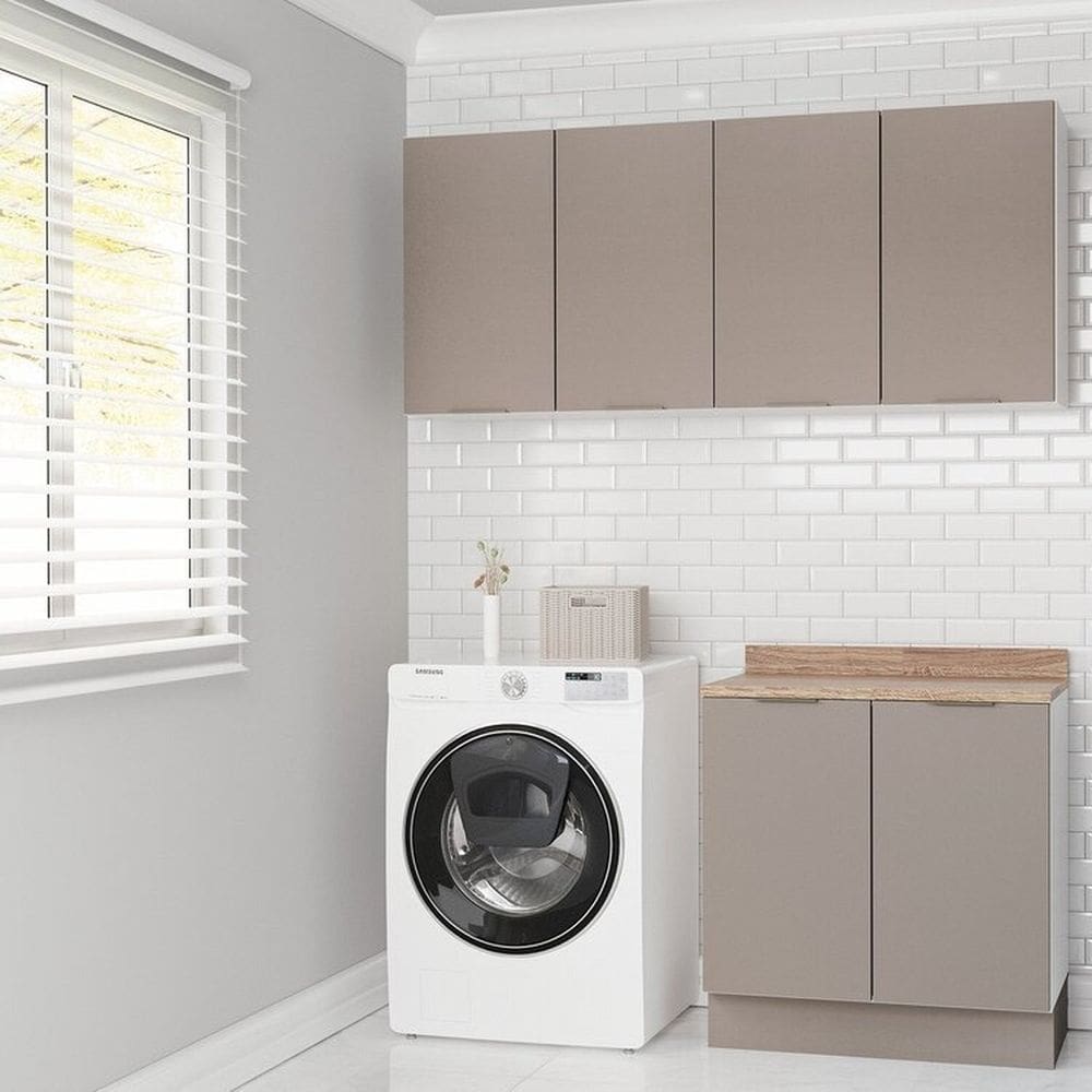 Lavanderia Modulada 3 Peças 2 Armários Aéreos 1 Balcão 2 Portas Ipanema Cabecasa Madeiramadeira Cinza Trama