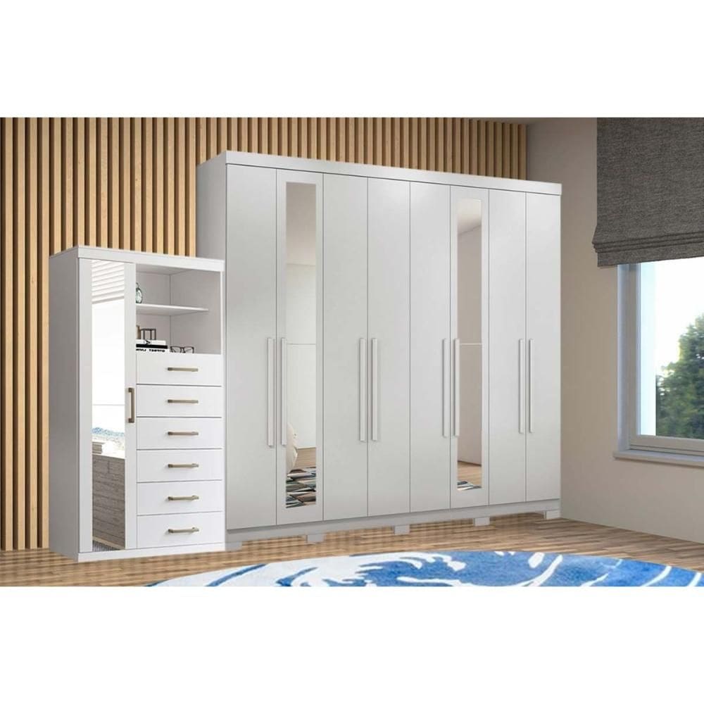 Guarda Roupa 2 Peças (1GuardaRoupa+1Cômoda) QC144 Branco - Santos Andirá