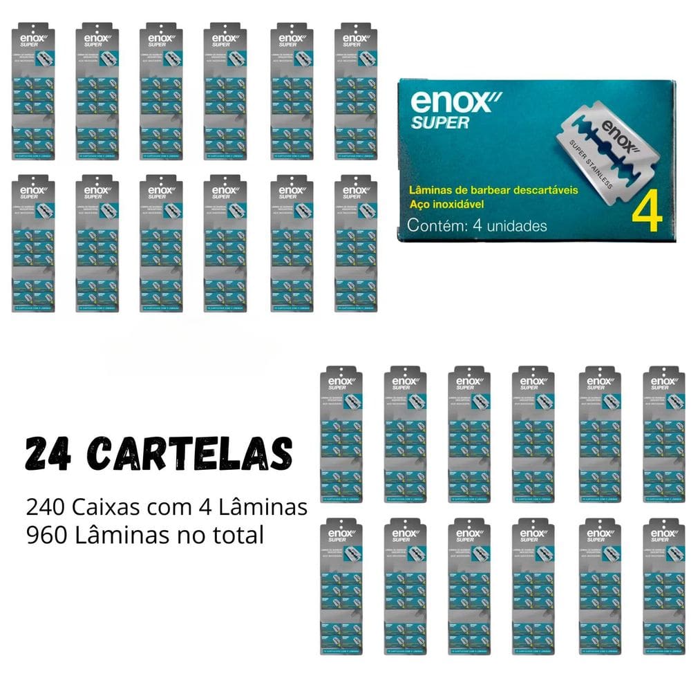 Kit Com 24 Cx De Laminas Enox Super Duplo Fio Com 960 Unid