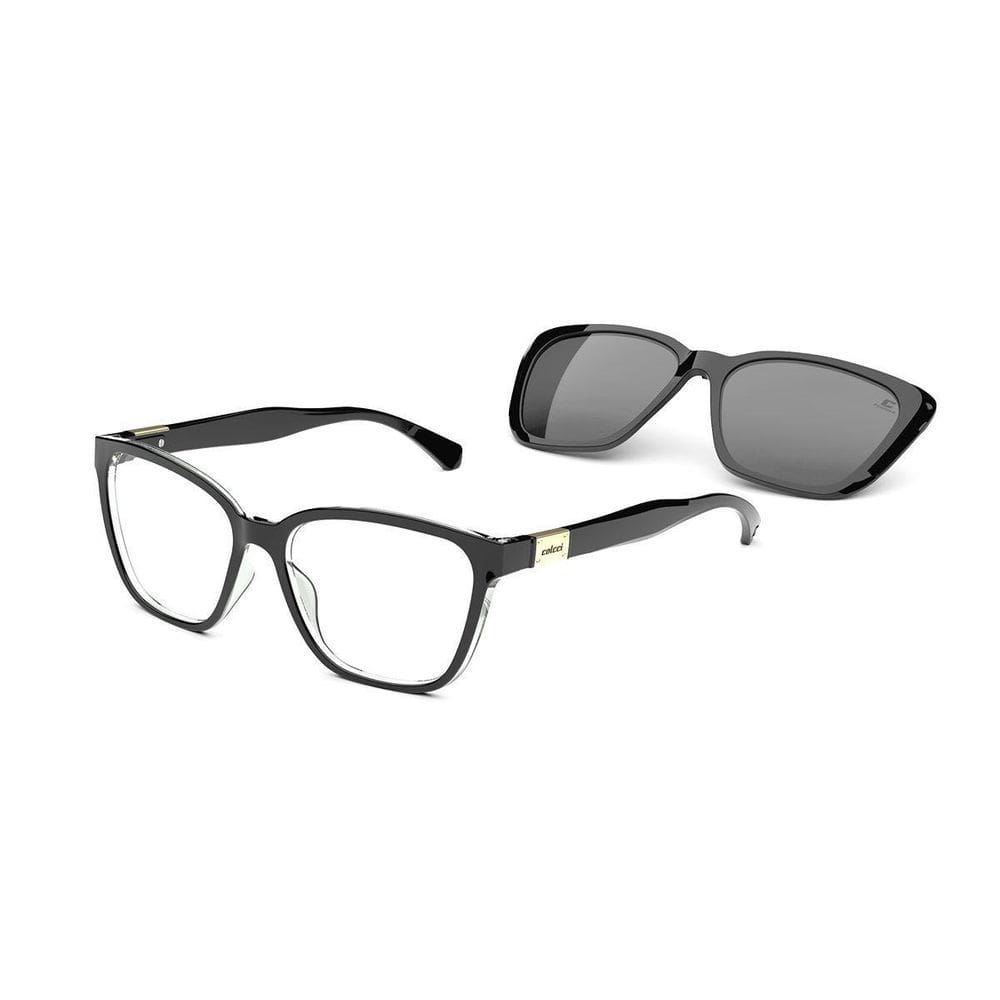 Óculos de Sol Feminino Acetato Preto + Clip On Cinza