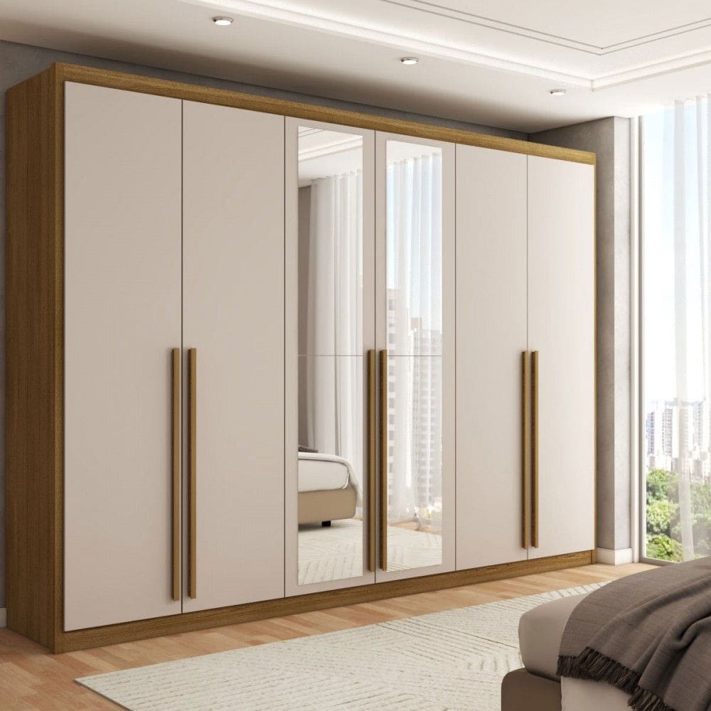 Guarda-Roupa Casal Córdoba  6 Portas 6 Gavetas 100% Mdf com Espelho Natural/Marrom Claro - Panorama Móveis