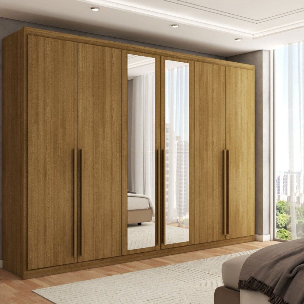 Guarda-Roupa Casal Córdoba  6 Portas 6 Gavetas 100% Mdf com Espelho Natural - Panorama Móveis