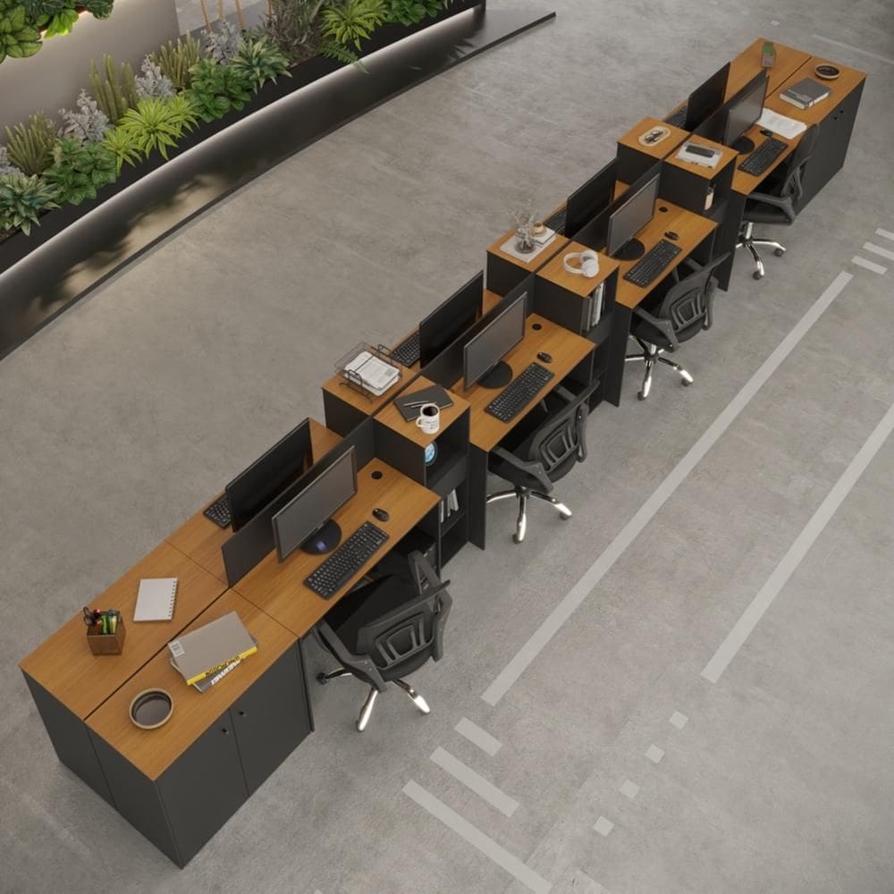 Estação de Trabalho 8 Lugares Smart Office 8 Mesas 6 Armários 4 Aparadores