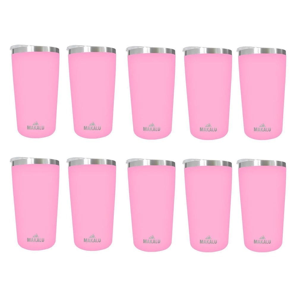 Kit 10 Copos Térmicos Aço Inox 420ML Rosa p/ Água Cerveja Café - Quente e Frio - Unica Unico