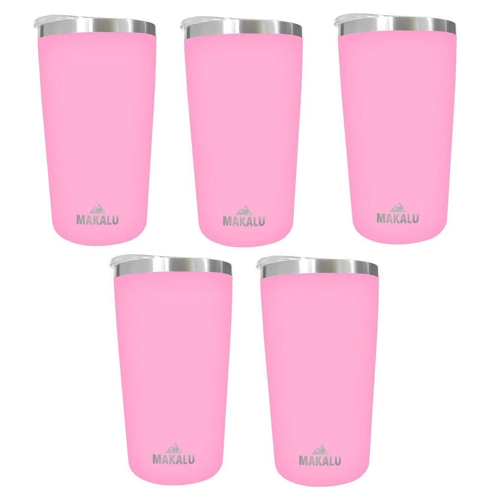 Kit 5 Copos Térmicos Aço Inox 420ML Rosa p/ Água Cerveja Café - Quente e Frio - Unica Unico