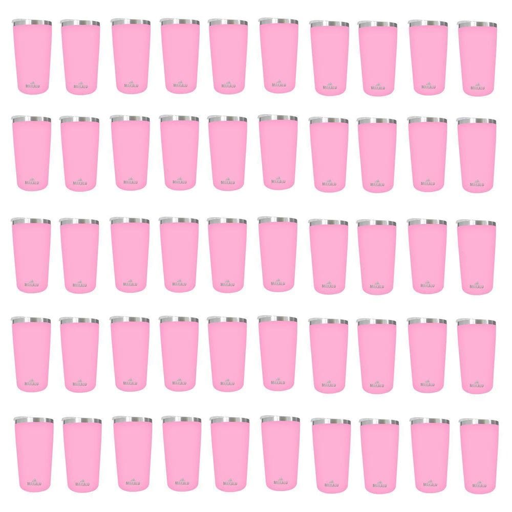 Kit 50 Copos Térmicos Aço Inox 420ML Rosa p/ Água Cerveja Café - Quente e Frio - Unica Unico