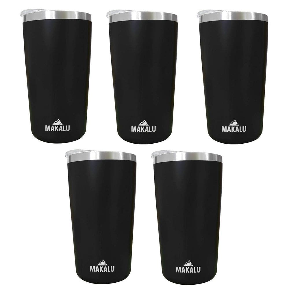 Kit 5 Copos Térmicos Aço Inox 420ML Preto p/ Água Cerveja Café - Quente e Frio - Unica Unico
