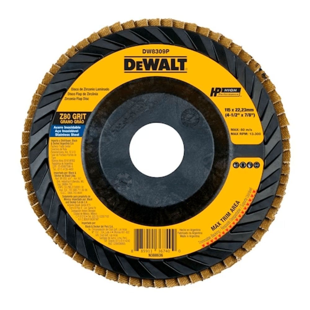 Disco Flap Plástico Z 80 4 1/2" x 7/8" DW8309P-AR DeWalt - Unica Unico