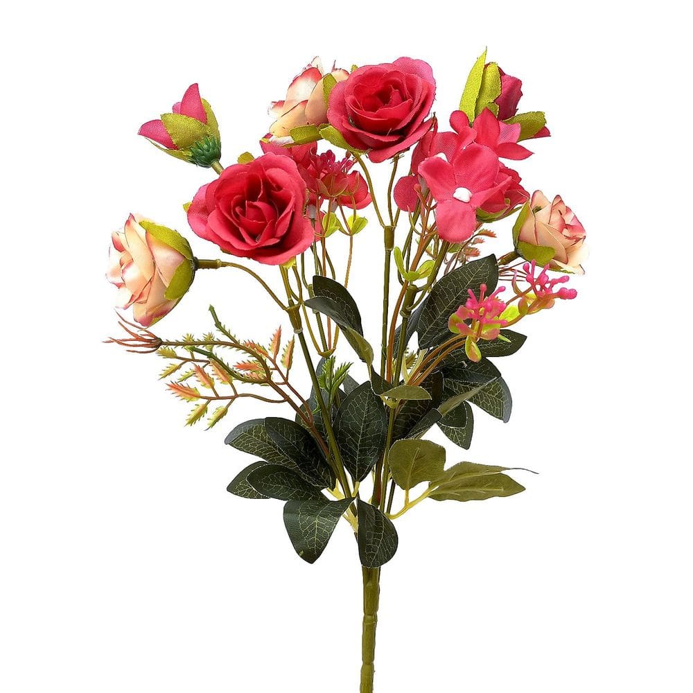 Buquê Artificial Misto Rosa e Hortência X5 Decorativo