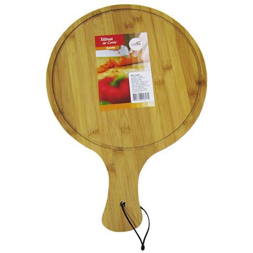 Tabua De Corte Bambu Multiuso Redonda Com Alca 43 5X29 5Cm