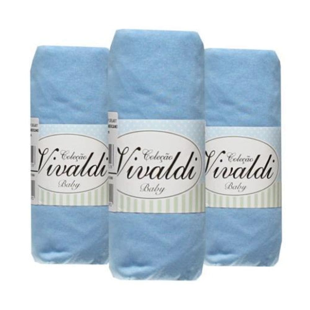 3 Lençol De Berço Com Elástico Malha Kit Com 3 Azul