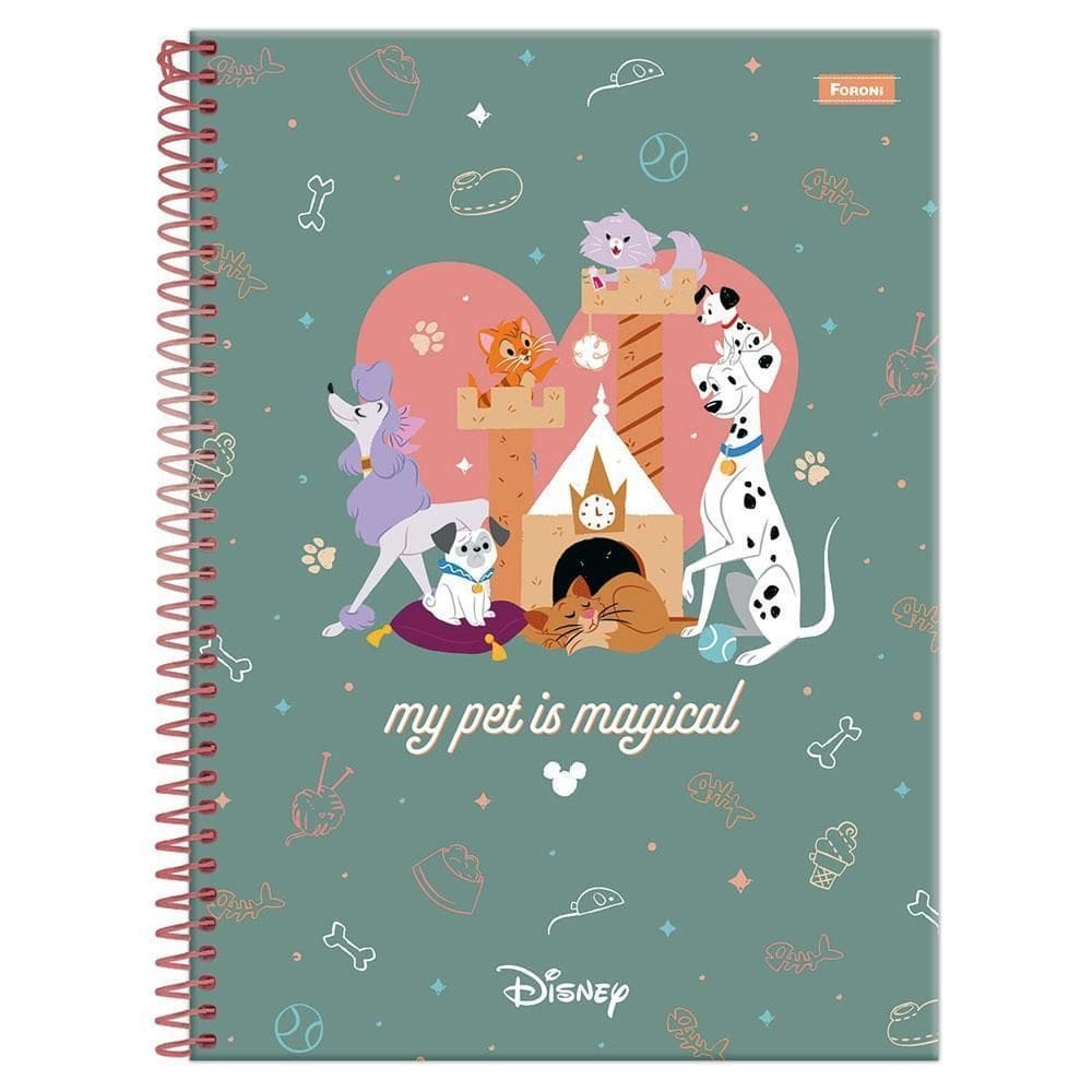 Caderno Univ 10 Matérias 160Fls Disney Pets Verde Foroni