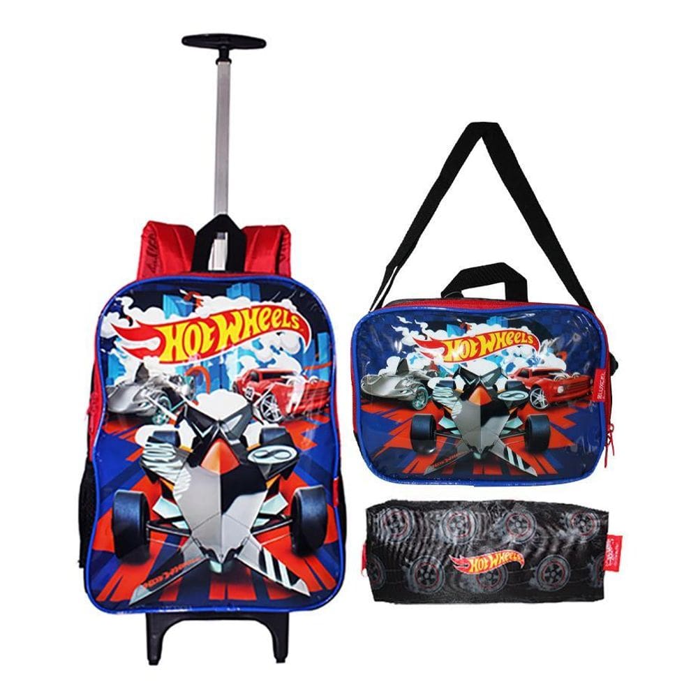 Kit Mochila Hot Wheels Rodinhas Infantil Masculina Escolar