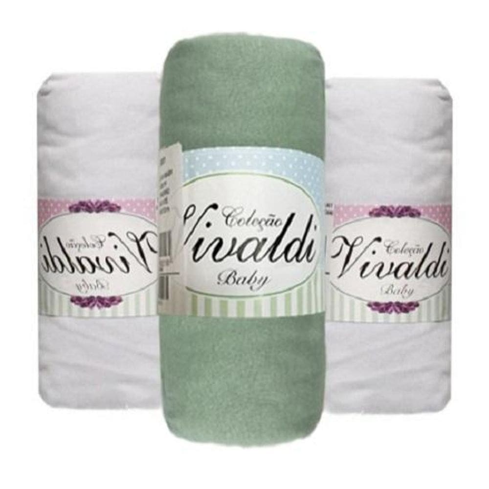 3 Lençol De Berço Com Elástico Malha 2 Brancos 1 Verde