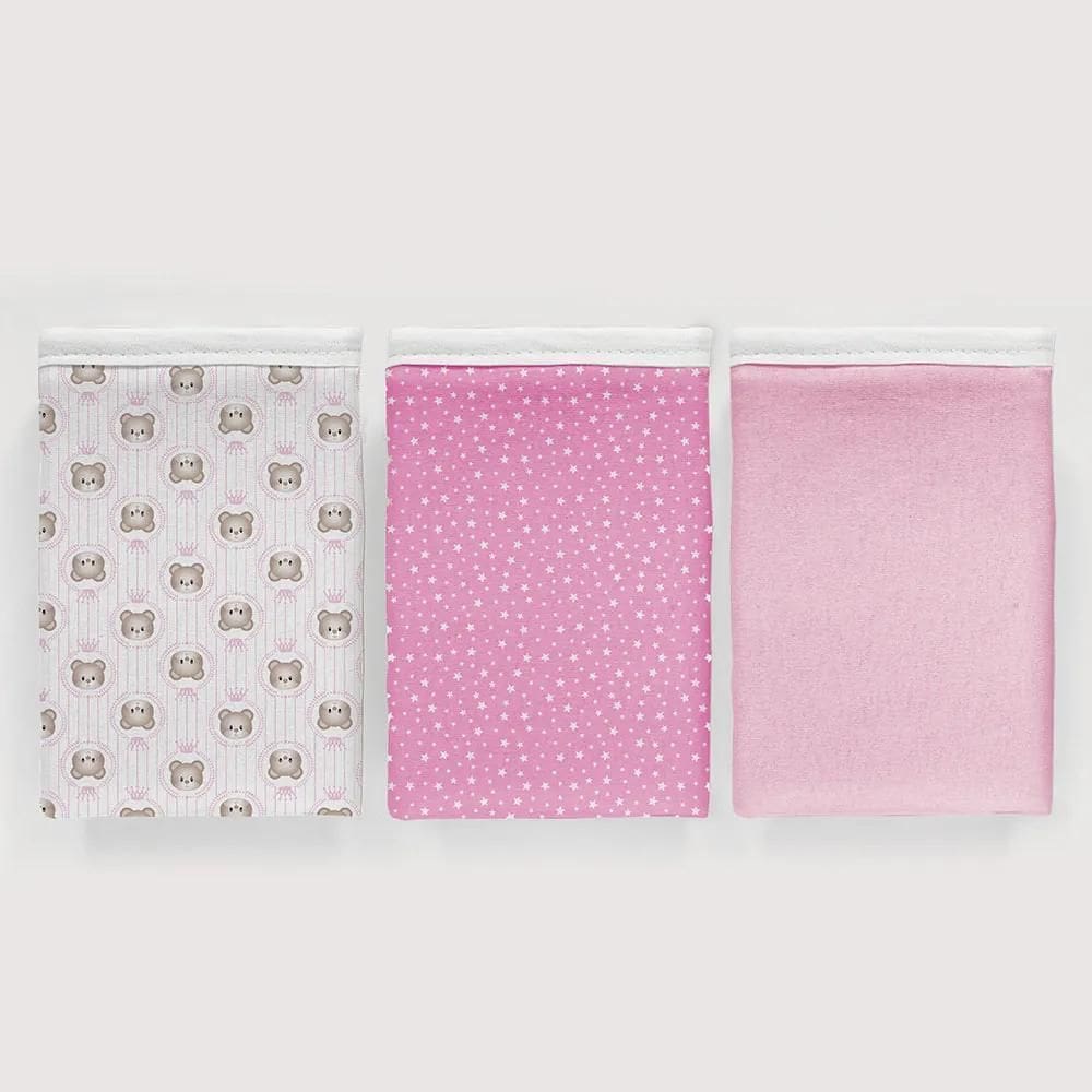 Kit 3 Pçs Fronha Para Bebê 30X40 100%Algodão Baby Royal Rosa