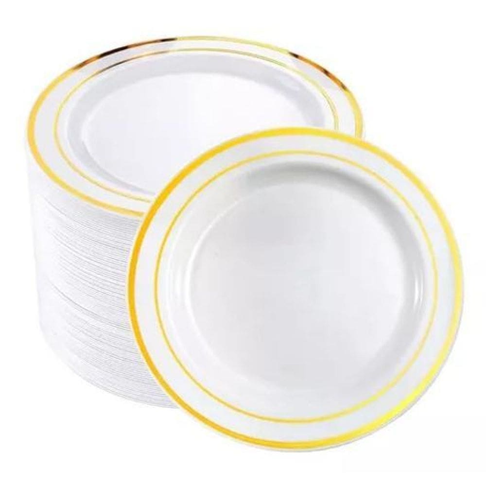 Kit 150 Prato Descartável De Luxo Para Refeição 26Cm - Gold