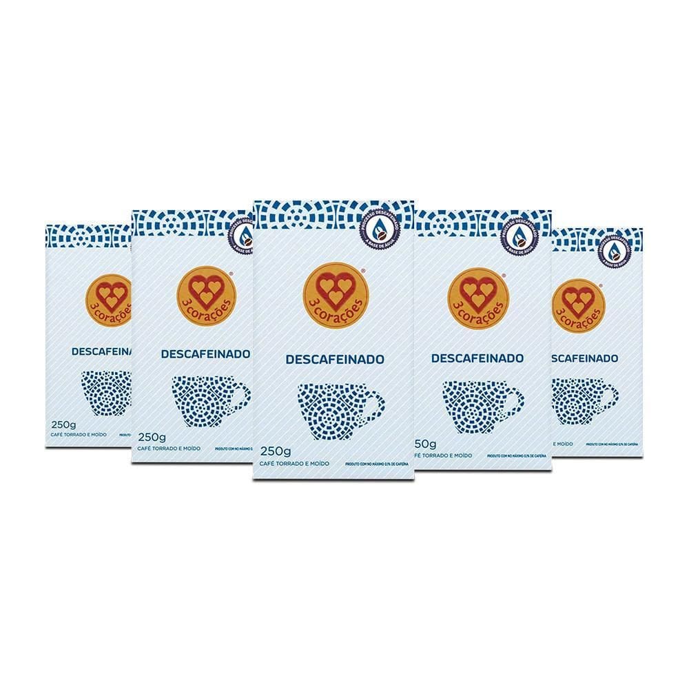 Café 3 Corações Descafeinado A Vácuo Kit 5 Pacotes 250G