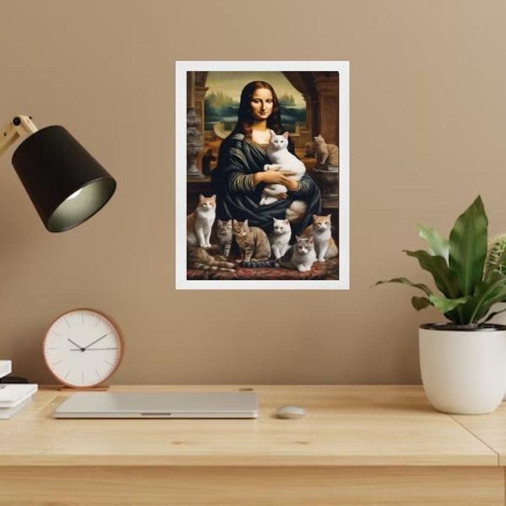 Quadro Mona Lisa Com Gatos 45X34Cm