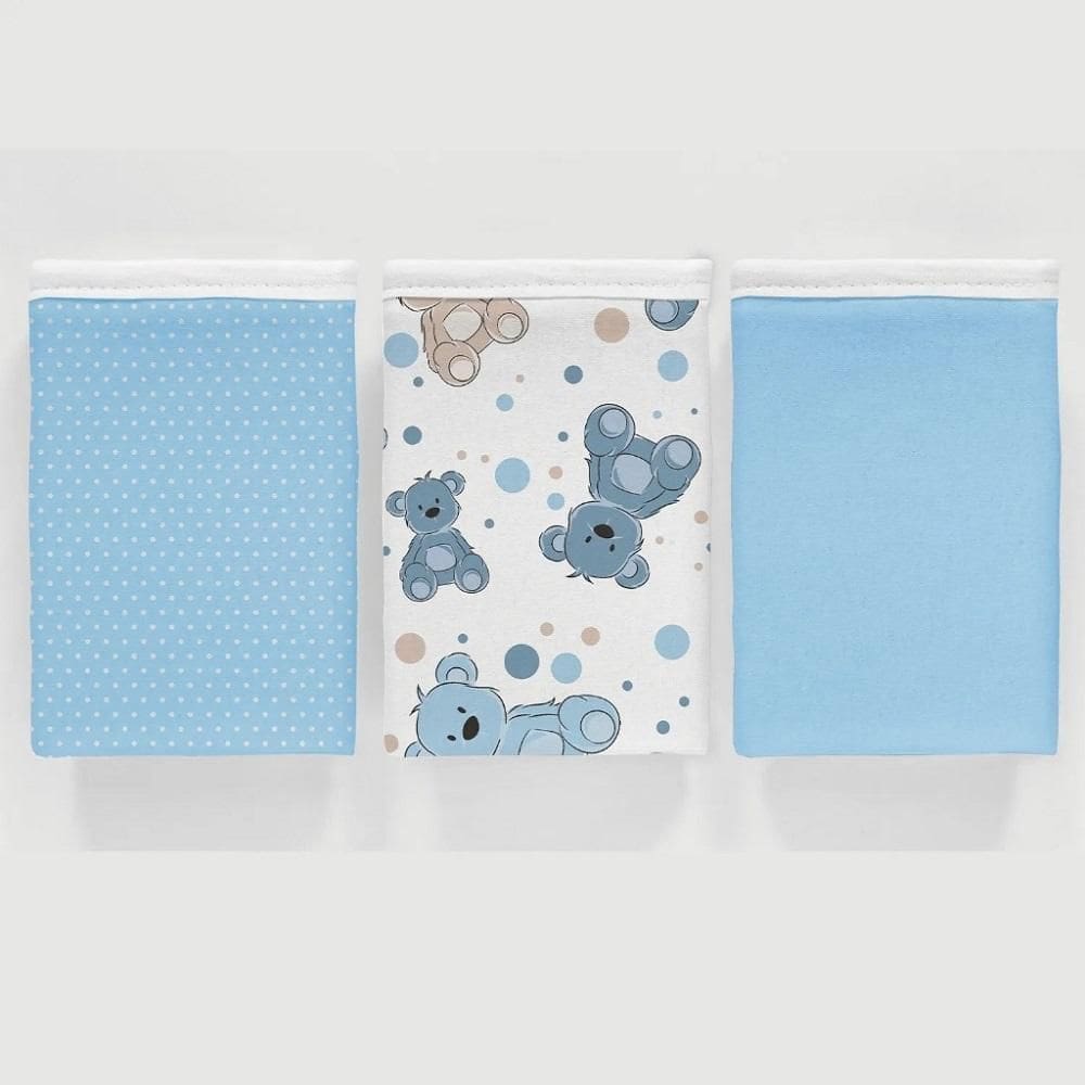 Kit 3 Pçs Fronha Para Bebê 30X40 100% Algodão Ursinho Azul
