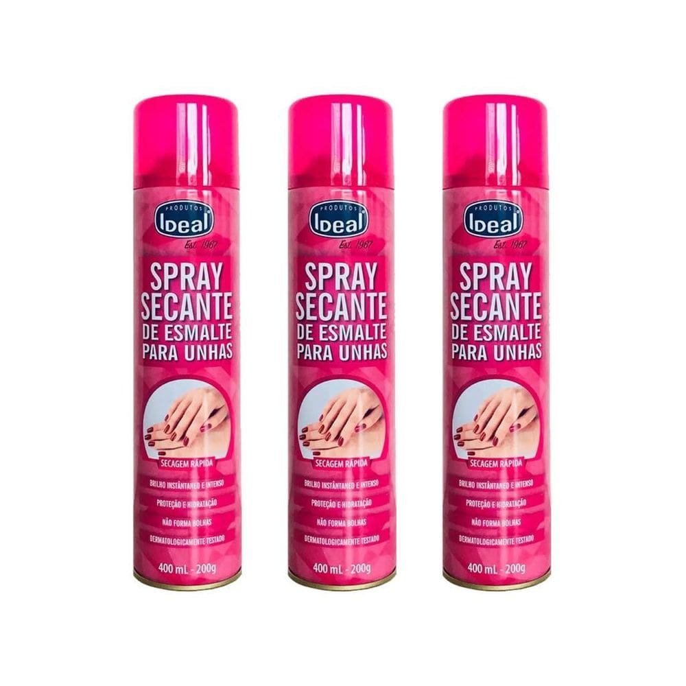 Secante De Esmaltes Spray Ideal 400Ml - Kit Com 3Un