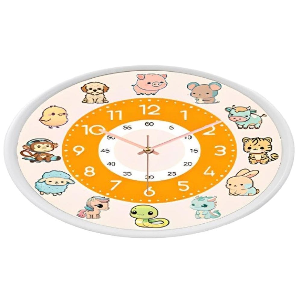 Relógio Parede Infantil Redondo 35Cm Perola Tema Animais