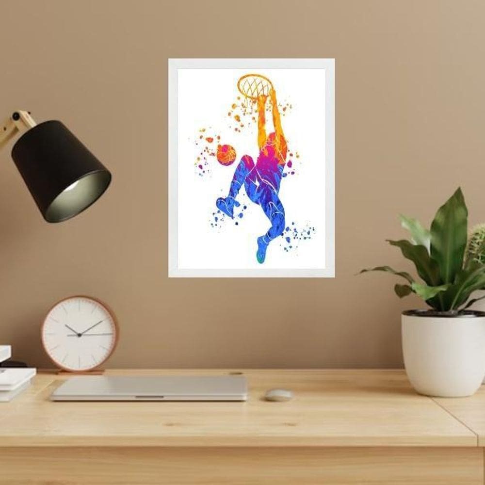 Quadro Decorativo Basquete Aquarela 24X18Cm
