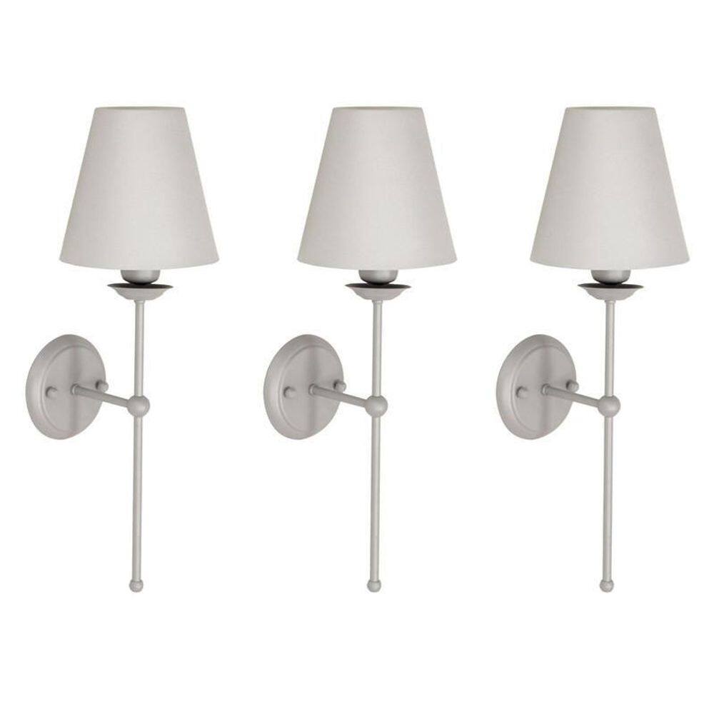 Kit 3 Luminárias Parede Arandela Tocheiro Cúpula Metal Prata