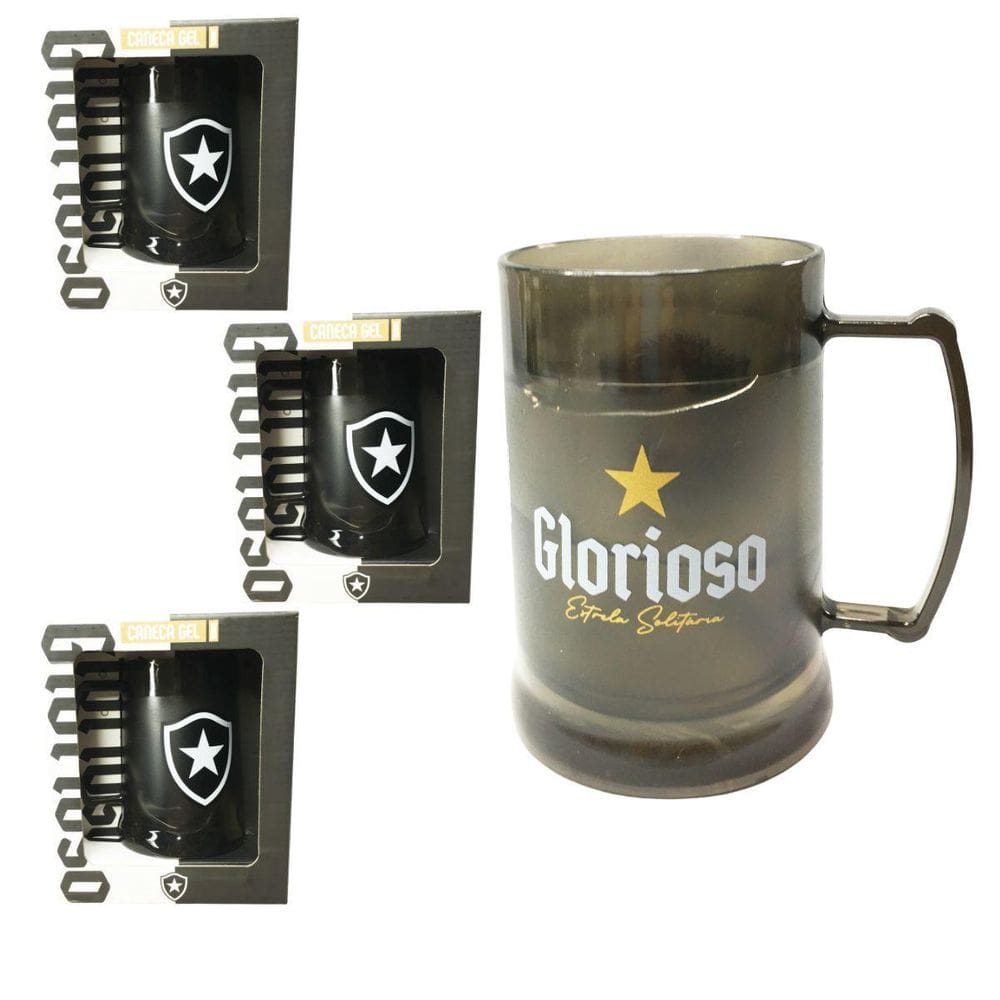 Kit 4Un Caneca Copo Gel 300Ml Preto Isolante Térmico Chopp